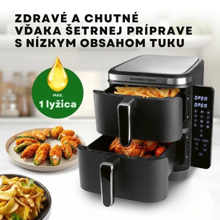 GourmetMaxx Vertikálna teplovzdušná fritéza s dvojitou komorou a bočným displejom FryUp 10 l 15305 (4)